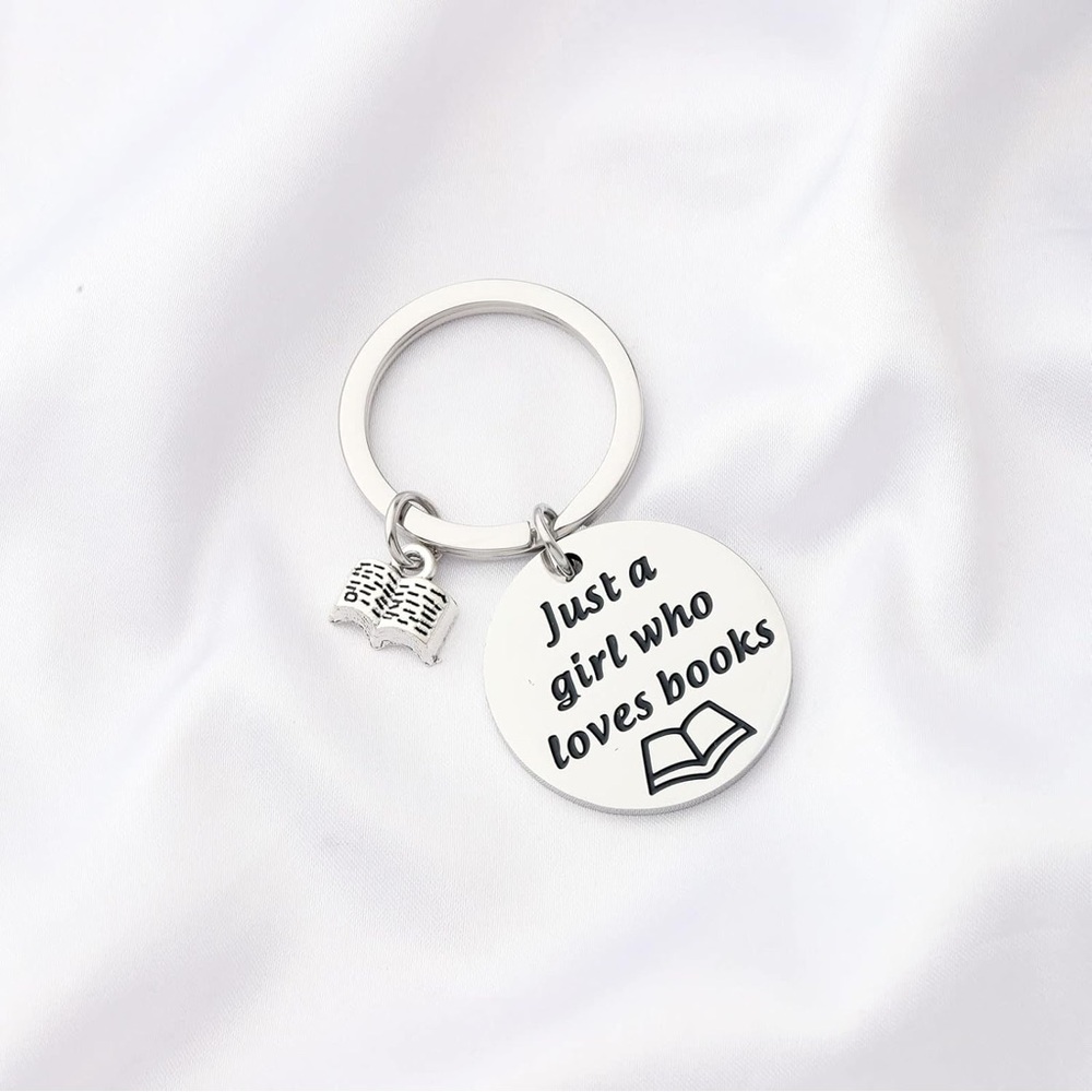 Just A Girl Who Loves Books Silver Keychain